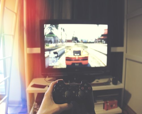 Close up of a modern gaming console controller